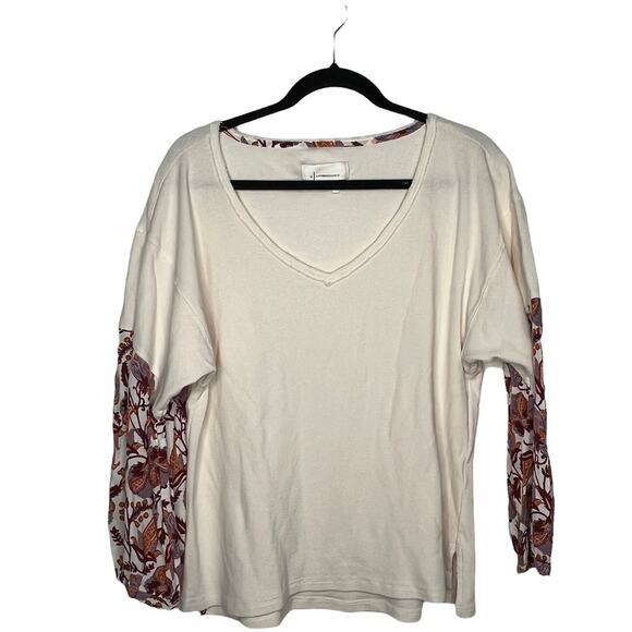 Anthropologie Women's V-Neck Waffle Knit Annette Top White Boho Paisley Small - Picture 1 of 9